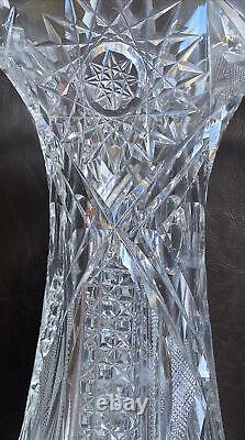 ABP American Brilliant VASE Cut Glass Swirl Stars Sun Starburst 12x5.75 in