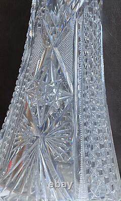 ABP American Brilliant VASE Cut Glass Swirl Stars Sun Starburst 12x5.75 in