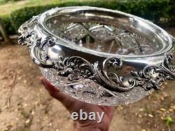 AMERICAN BRILLIANT cut glass. RARE Sinclaire QUEENSpatt with huge sterling 11