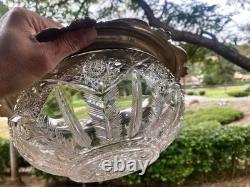 AMERICAN BRILLIANT cut glass. RARE Sinclaire QUEENSpatt with huge sterling 11