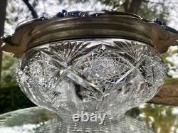 AMERICAN BRILLIANT cut glass. RARE Sinclaire QUEENSpatt with huge sterling 11
