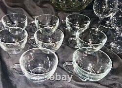 ANCHOR HOCKING vintage Early American Prescut clear glass punch bowl & 16 Cups