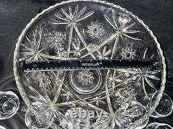 ANCHOR HOCKING vintage Early American Prescut clear glass punch bowl & 16 Cups