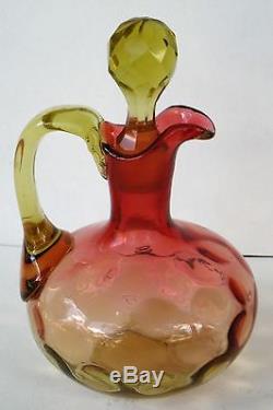 ANTIQUE ART GLASS AMBERINA CRUET INVERTED THUMBPRINT MT. WASHINGTON 1880's