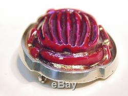 Antique Signed Tiffany Favrile Red Art Glass Scarab Sterling Silver Brooch / Pin