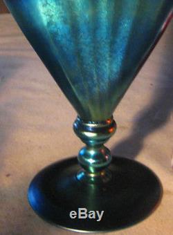 ANTIQUE STEUBEN BLUE AURENE ART DECO GLASS FAN FLOWER GARDEN VASE # 6287 MINT