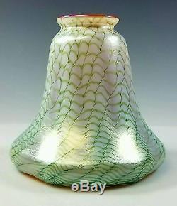 ANTIQUE, STEUBEN, IRIDESCENT AURENE ART-GLASS LAMP SHADE With BASKETWEAVE DECOR
