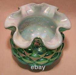 ARTICHOKE vtg fenton jacqueline opalescent glass foil sticker green vase bowl