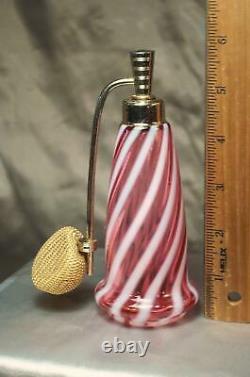 A Rare Find Fenton Cranberry Swirl Opalescent Perfume Bottle w DeVilbiss Label
