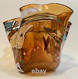 Abstract Art Glass Fluted Handkerchief Vase by Stephen Rich Nelson Hand Signed