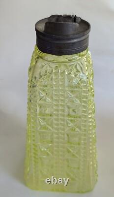 Adams & Co Glass Syrup Vaseline Yellow Pattern #85 aka Valencia Waffle EAPG