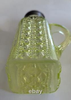 Adams & Co Glass Syrup Vaseline Yellow Pattern #85 aka Valencia Waffle EAPG