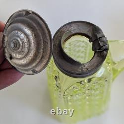 Adams & Co Glass Syrup Vaseline Yellow Pattern #85 aka Valencia Waffle EAPG