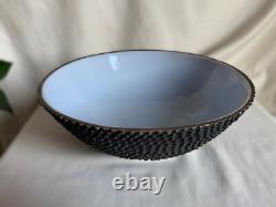 Aldo Londi for Bitossi, 1950 Italian ceramic bowl. Pale blue and primitive. 10.5