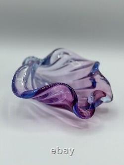 Alfredo Barbini Murano Italian Art Glass Purple Pink Blue Seashell Dish Bowl