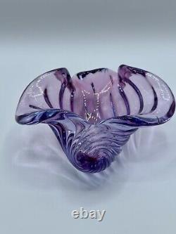 Alfredo Barbini Murano Italian Art Glass Purple Pink Blue Seashell Dish Bowl