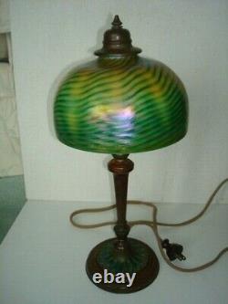 All Original Signed Tiffany Studios Base And Favrile Decorated Art Glass Shade