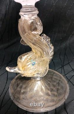 Amazing SALVIATI Murano Latticino Dolphin Compote Venetian Art Glass Tazza