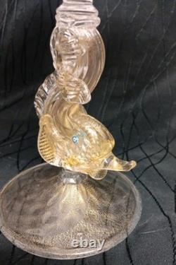 Amazing SALVIATI Murano Latticino Dolphin Compote Venetian Art Glass Tazza