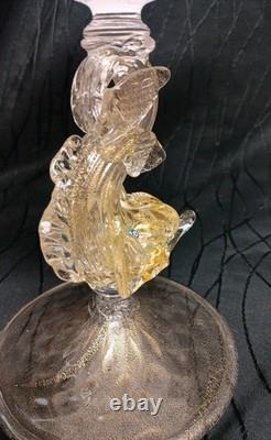 Amazing SALVIATI Murano Latticino Dolphin Compote Venetian Art Glass Tazza