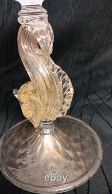 Amazing SALVIATI Murano Latticino Dolphin Compote Venetian Art Glass Tazza