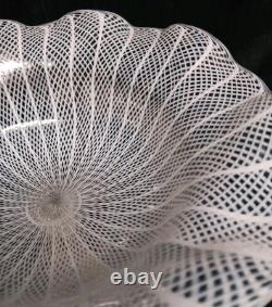 Amazing SALVIATI Murano Latticino Dolphin Compote Venetian Art Glass Tazza