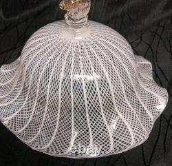 Amazing SALVIATI Murano Latticino Dolphin Compote Venetian Art Glass Tazza