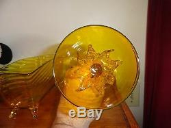 Amazing Set Of 11 Venetian Or Steuben Glass Yellow Goblet With Applied Leaves