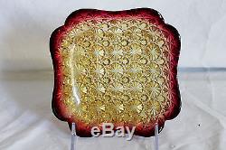 Amberina Daisy and Button Glass Square Candy Dish Hobbs