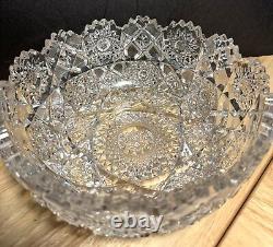 American Brilliant Cut Hunt Glass Co Punch Bowl Royal Pattern Sparkles Nice