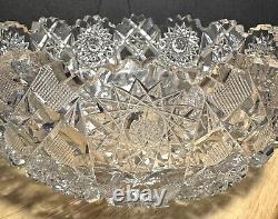 American Brilliant Cut Hunt Glass Co Punch Bowl Royal Pattern Sparkles Nice