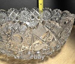American Brilliant Cut Hunt Glass Co Punch Bowl Royal Pattern Sparkles Nice