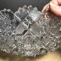 American Brilliant Cut Hunt Glass Co Punch Bowl Royal Pattern Sparkles Nice