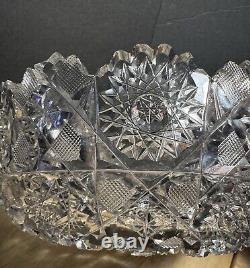 American Brilliant Cut Hunt Glass Co Punch Bowl Royal Pattern Sparkles Nice