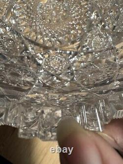 American Brilliant Cut Hunt Glass Co Punch Bowl Royal Pattern Sparkles Nice