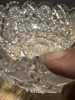 American Brilliant Cut Hunt Glass Co Punch Bowl Royal Pattern Sparkles Nice