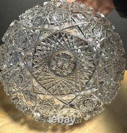 American Brilliant Cut Hunt Glass Co Punch Bowl Royal Pattern Sparkles Nice