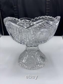 American Brilliant Period ABP Cut Glass 2 Piece Punch Bowl 12
