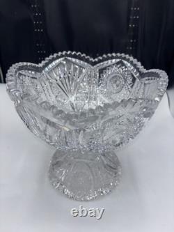 American Brilliant Period ABP Cut Glass 2 Piece Punch Bowl 12