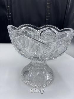American Brilliant Period ABP Cut Glass 2 Piece Punch Bowl 12