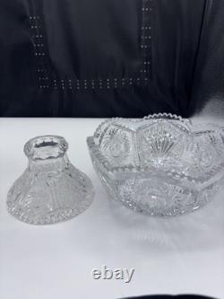 American Brilliant Period ABP Cut Glass 2 Piece Punch Bowl 12