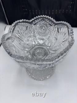 American Brilliant Period ABP Cut Glass 2 Piece Punch Bowl 12