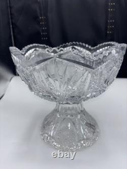 American Brilliant Period ABP Cut Glass 2 Piece Punch Bowl 12