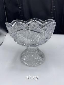 American Brilliant Period ABP Cut Glass 2 Piece Punch Bowl 12