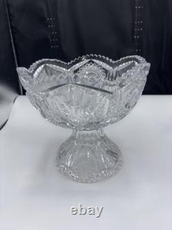American Brilliant Period ABP Cut Glass 2 Piece Punch Bowl 12