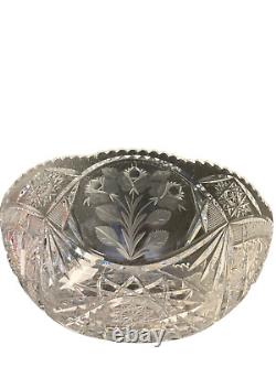 American Brilliant Period Dorflinger Cut Glass Console Bowl Star Rose Pattern