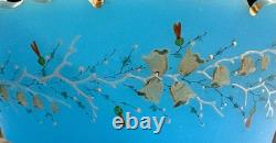 Antique 10 Bowl Blue Art Glass w Gilt And Hand Painted Floral Decoration