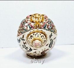 Antique 1870s Zsolnay Pecs Signed Rare Pierced Open Floral Design Bowl