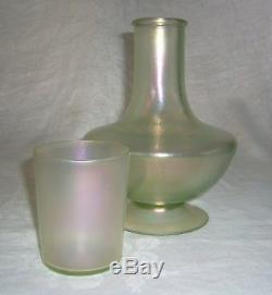 Antique 1910 Steuben Art Glass Fred Carder 5162 Aqua Marine Iridescent Tumble Up
