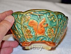 Antique 1920/30's Weller Art Pottery Woodcraft Footed Squirrel Bowl- Pristine